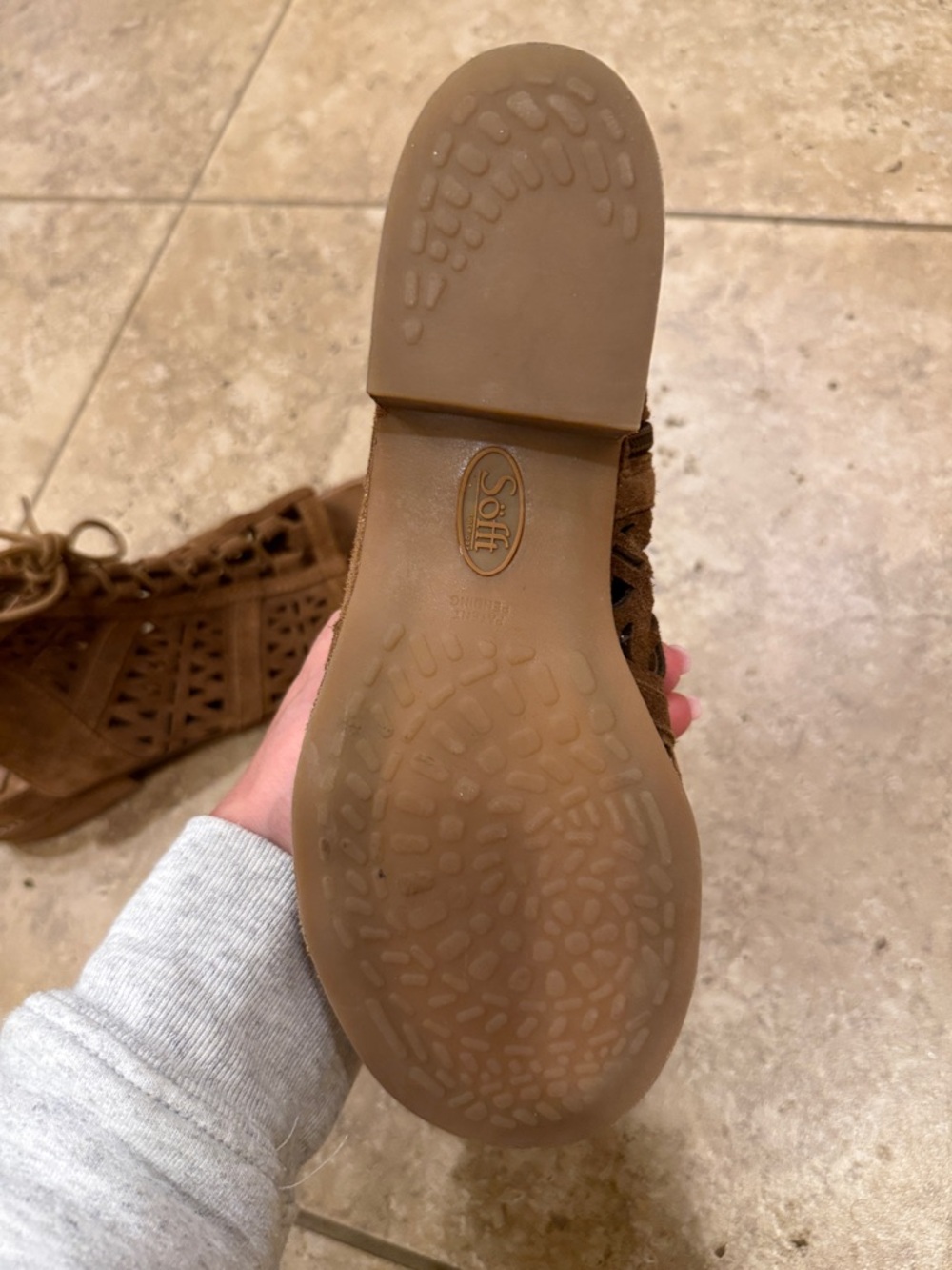 Sofft Brown Suede Laser-Cut Lace-Up Open Heel Sandal - Picture 11 of 11